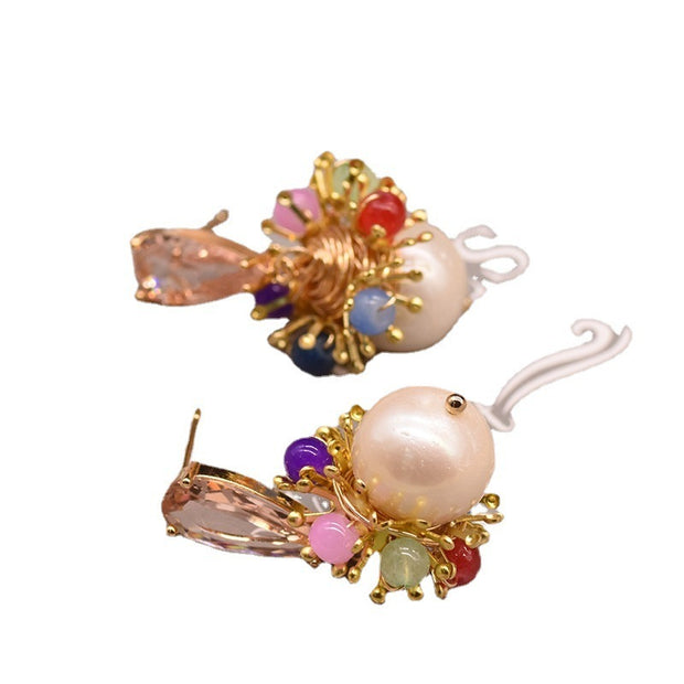 GLSEEVO Natural  Water White Pearl  Drop Earring 925 Sterling Silver For Women Girls Pendant Colorful  Fine Jewelry GE0818