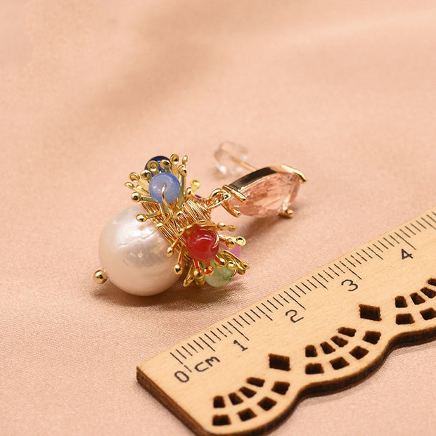 GLSEEVO Natural  Water White Pearl  Drop Earring 925 Sterling Silver For Women Girls Pendant Colorful  Fine Jewelry GE0818