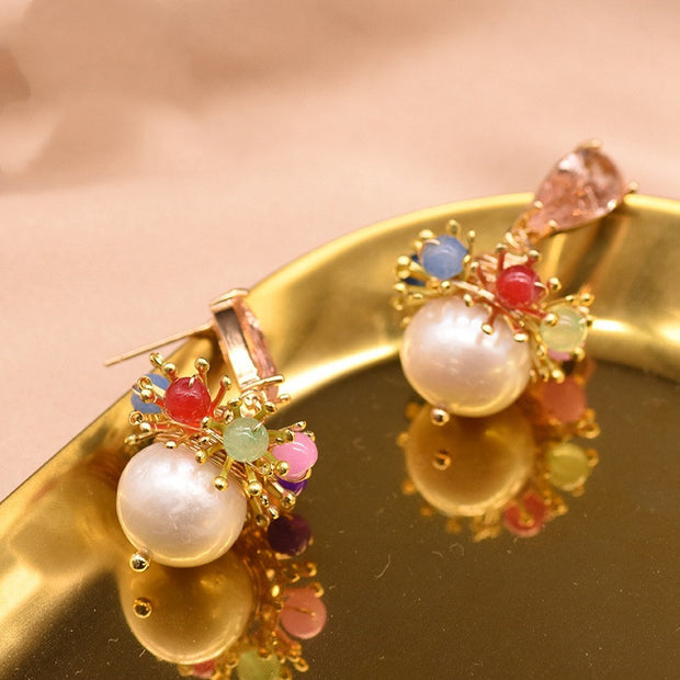 GLSEEVO Natural  Water White Pearl  Drop Earring 925 Sterling Silver For Women Girls Pendant Colorful  Fine Jewelry GE0818