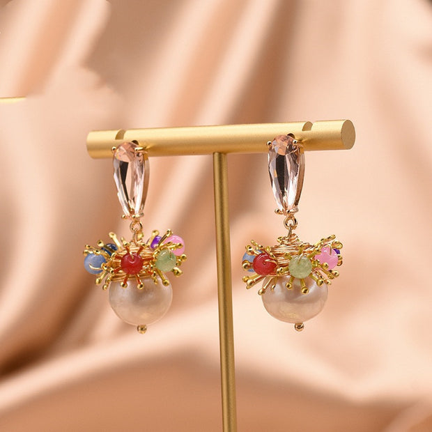 GLSEEVO Natural  Water White Pearl  Drop Earring 925 Sterling Silver For Women Girls Pendant Colorful  Fine Jewelry GE0818