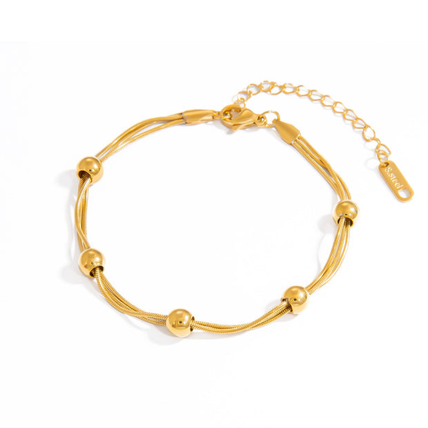 European And American Multi-layered Minimalist Round Beads Titanium Steel Bracelet