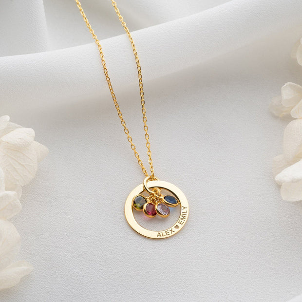 Personalized Engraved Birthstone Circle Necklace