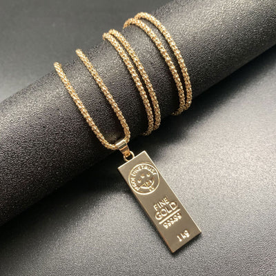 Gold Bar Necklace Male And Female Personality Hip Hop Pendant