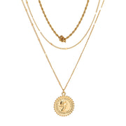 Coin Medallion Portrait Pendant Multi-layered Necklace
