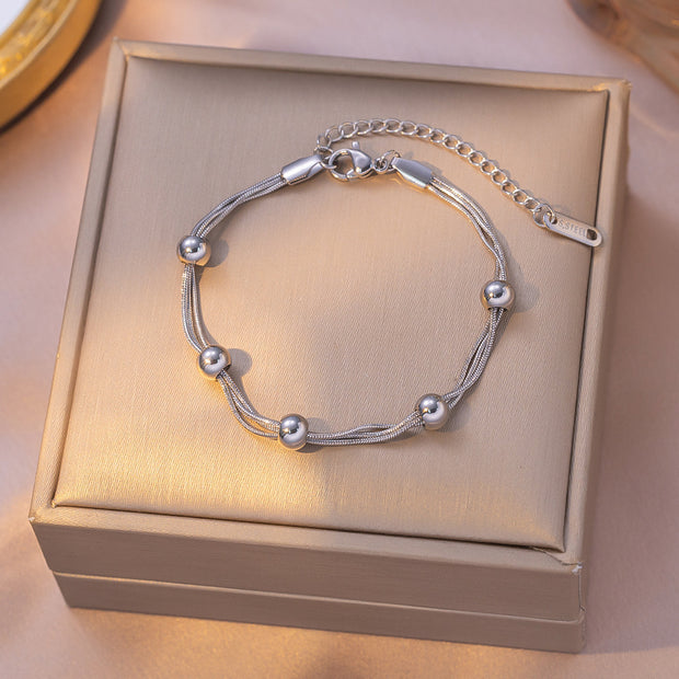 European And American Multi-layered Minimalist Round Beads Titanium Steel Bracelet
