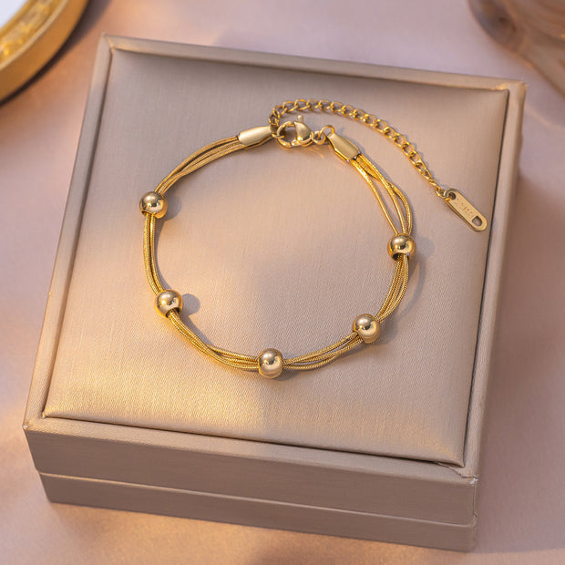 European And American Multi-layered Minimalist Round Beads Titanium Steel Bracelet