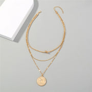 Coin Medallion Portrait Pendant Multi-layered Necklace