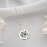 Personalized Engraved Birthstone Circle Necklace