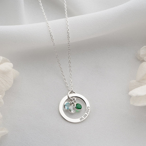 Personalized Engraved Birthstone Circle Necklace