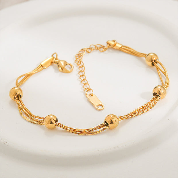 European And American Multi-layered Minimalist Round Beads Titanium Steel Bracelet